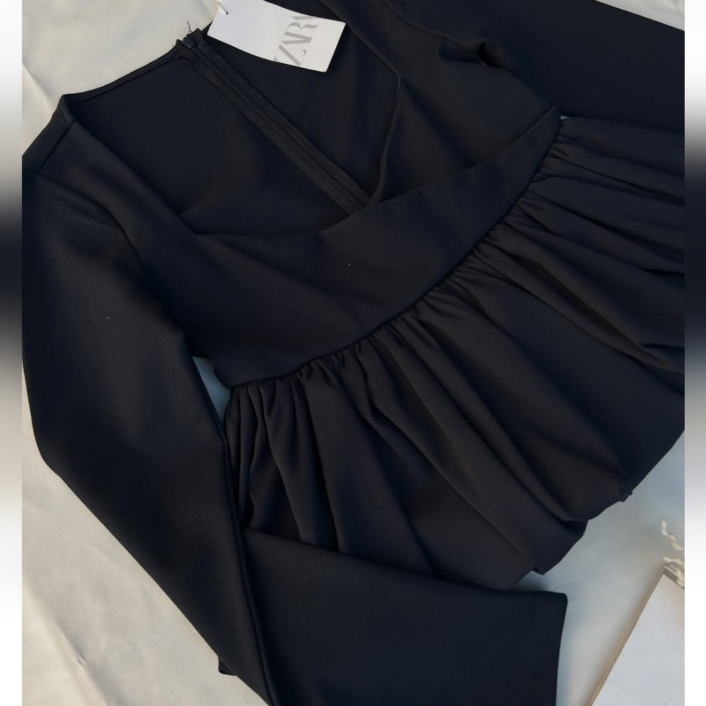 Zara Women Black Top Long Sleeve‎ SzL Navy Black Back Zip - Picture 14 of 16